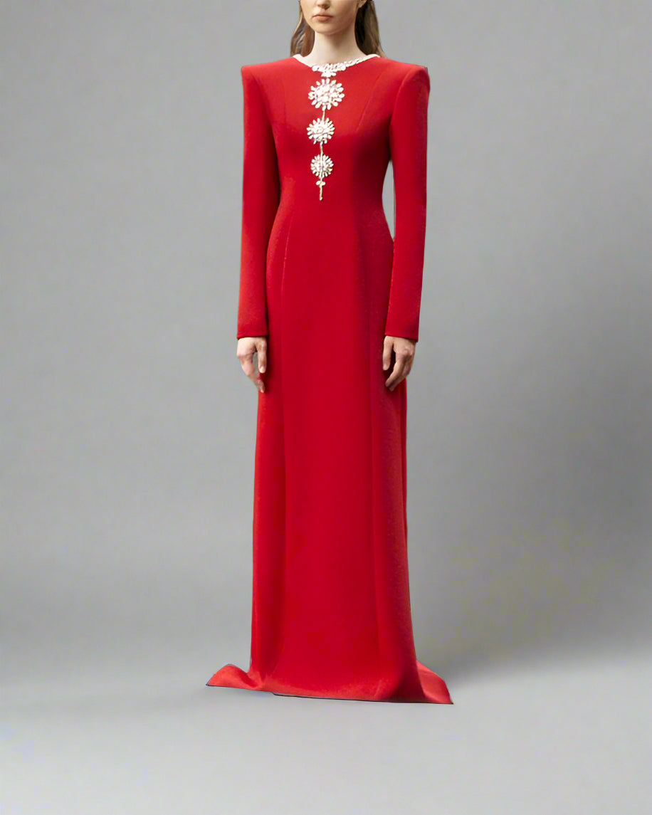 Long-sleeve column dress with crystal embellishments - Ashley