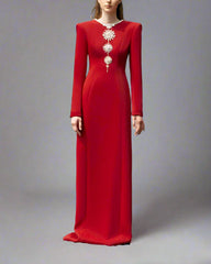Long-sleeve column dress with crystal embellishments - Ashley
