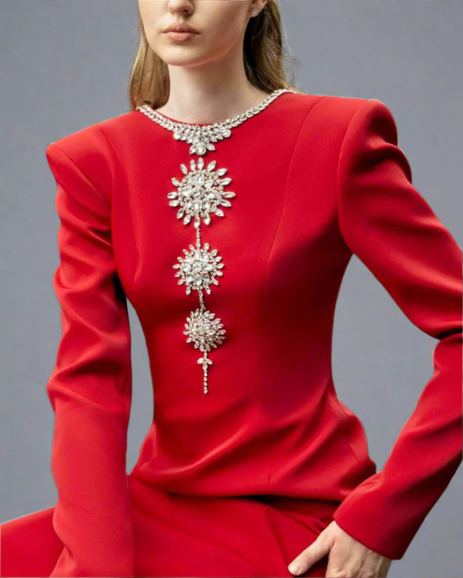 Long-sleeve column dress with crystal embellishments - Ashley