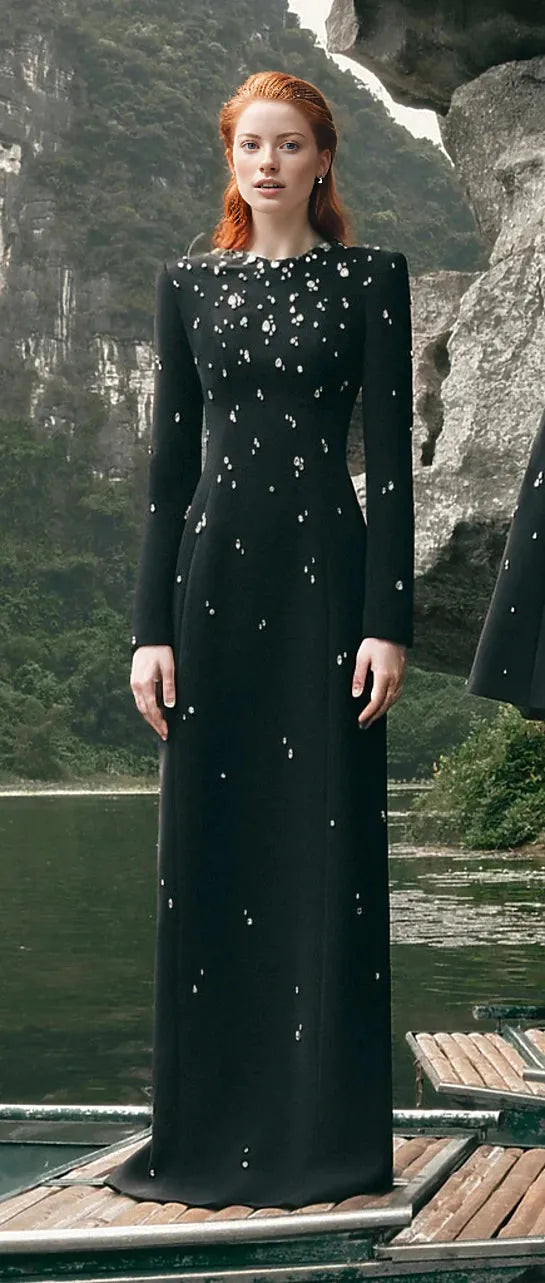 embellished long-sleeve column gown – Lormen