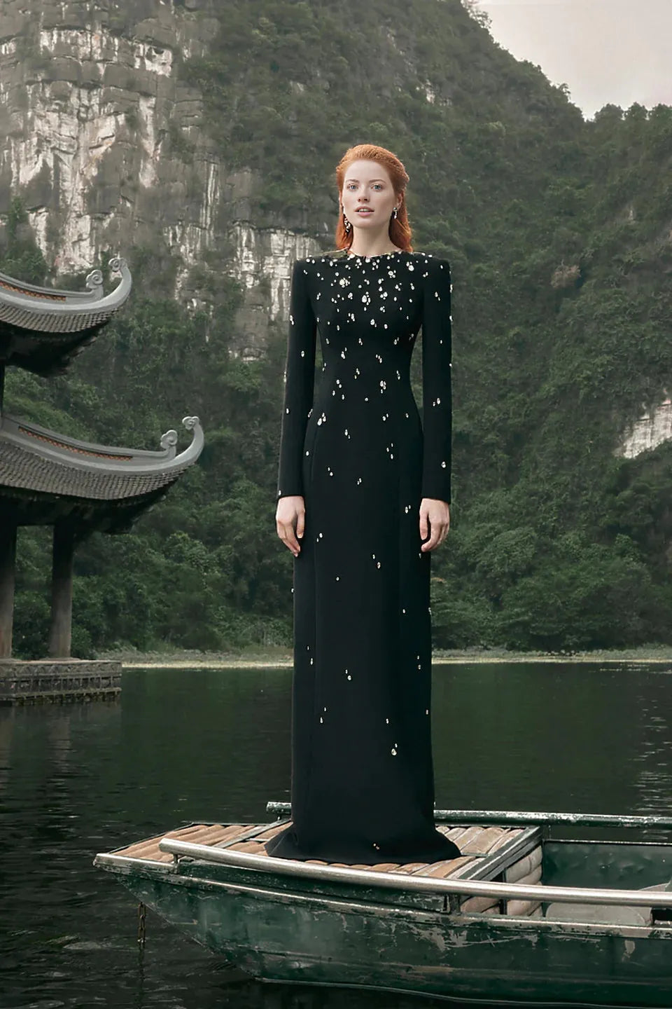 embellished long-sleeve column gown – Lormen