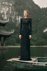 embellished long-sleeve column gown – Lormen