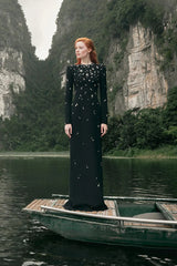 embellished long-sleeve column gown – Lormen