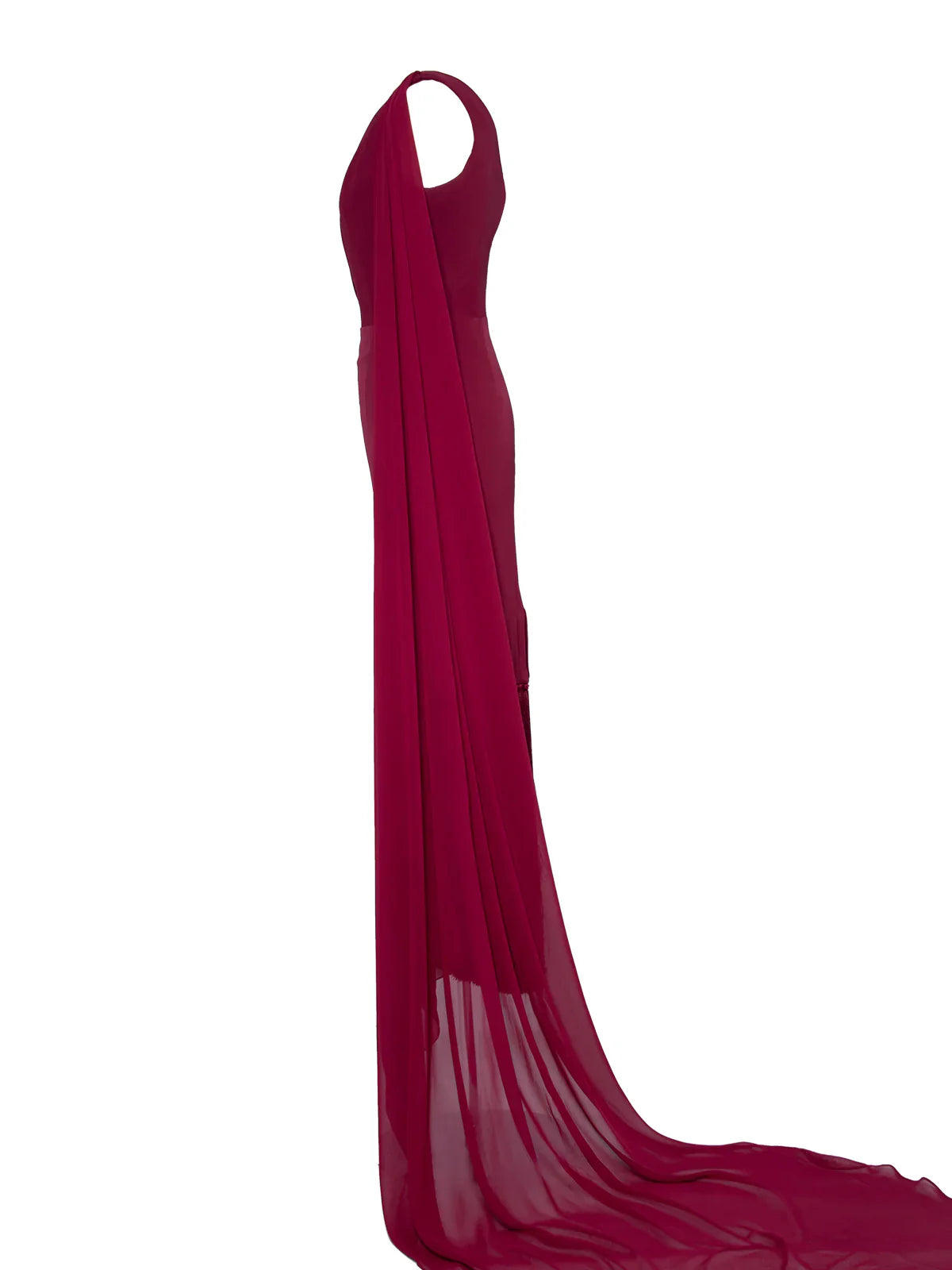 One-shoulder sheath dress with fringe hem and chiffon sash – RUBY