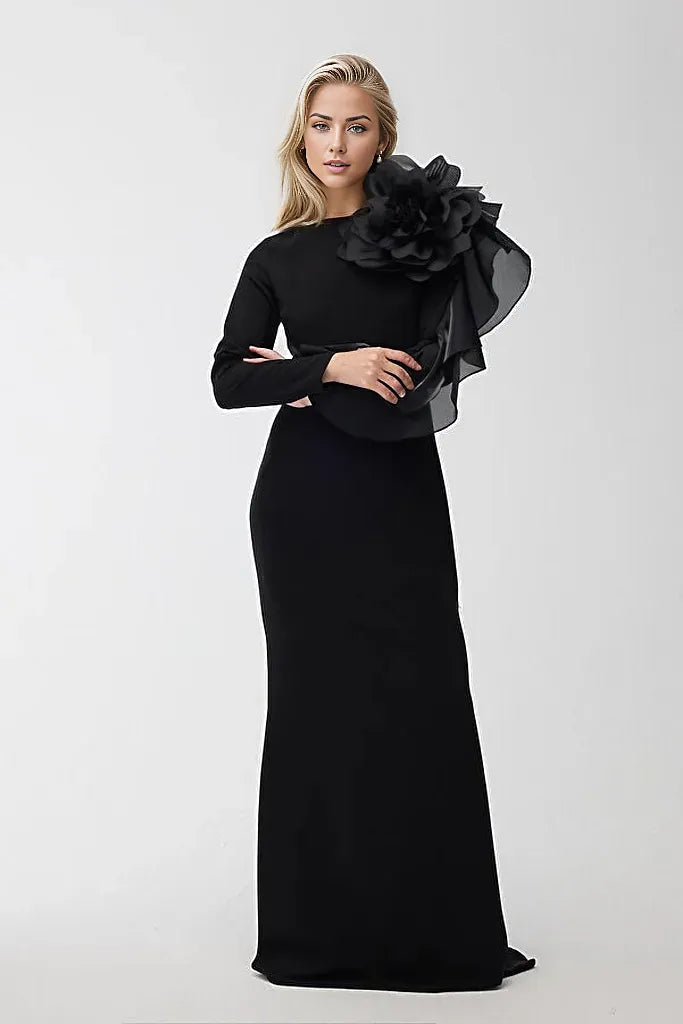 floral-shoulder crepe gown – Golan