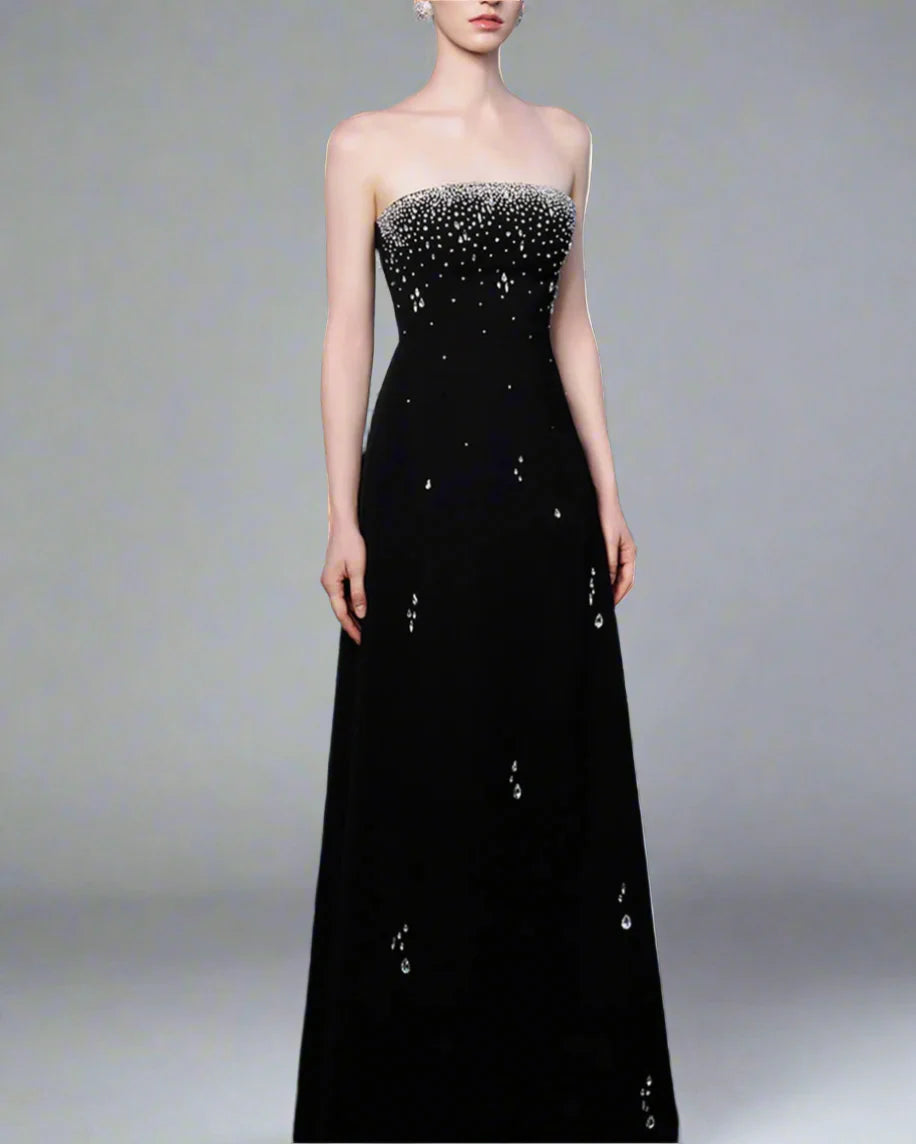 Strapless A-line Gown with Crystal Embellishments - LUMINA