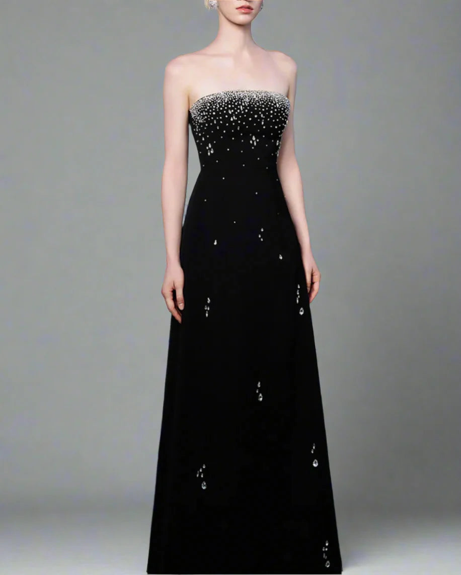 Strapless A-line Gown with Crystal Embellishments - LUMINA