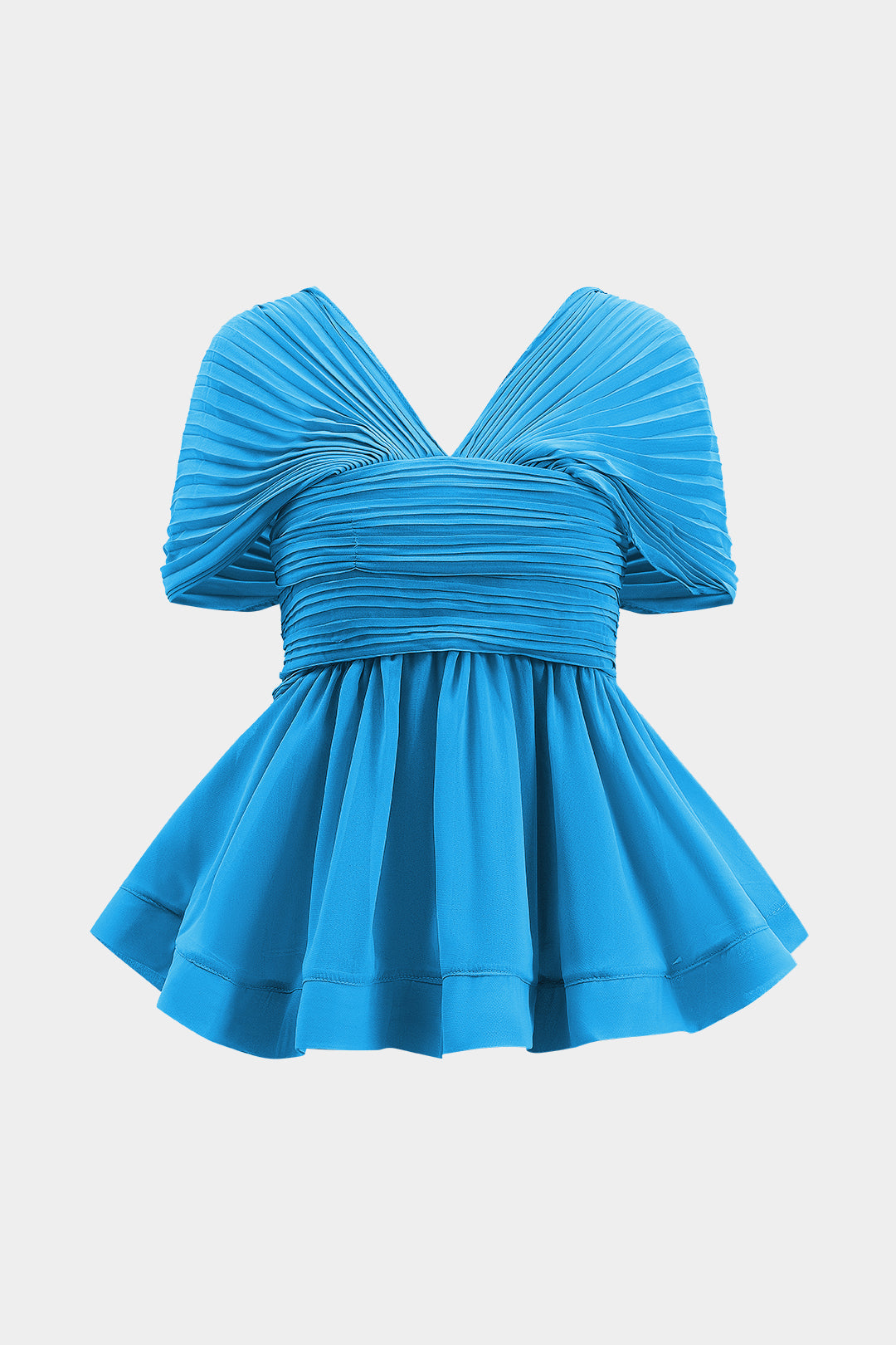 Chiffon Pleated Zipper Backless Mini Dress And Wide Leg Trousers Set