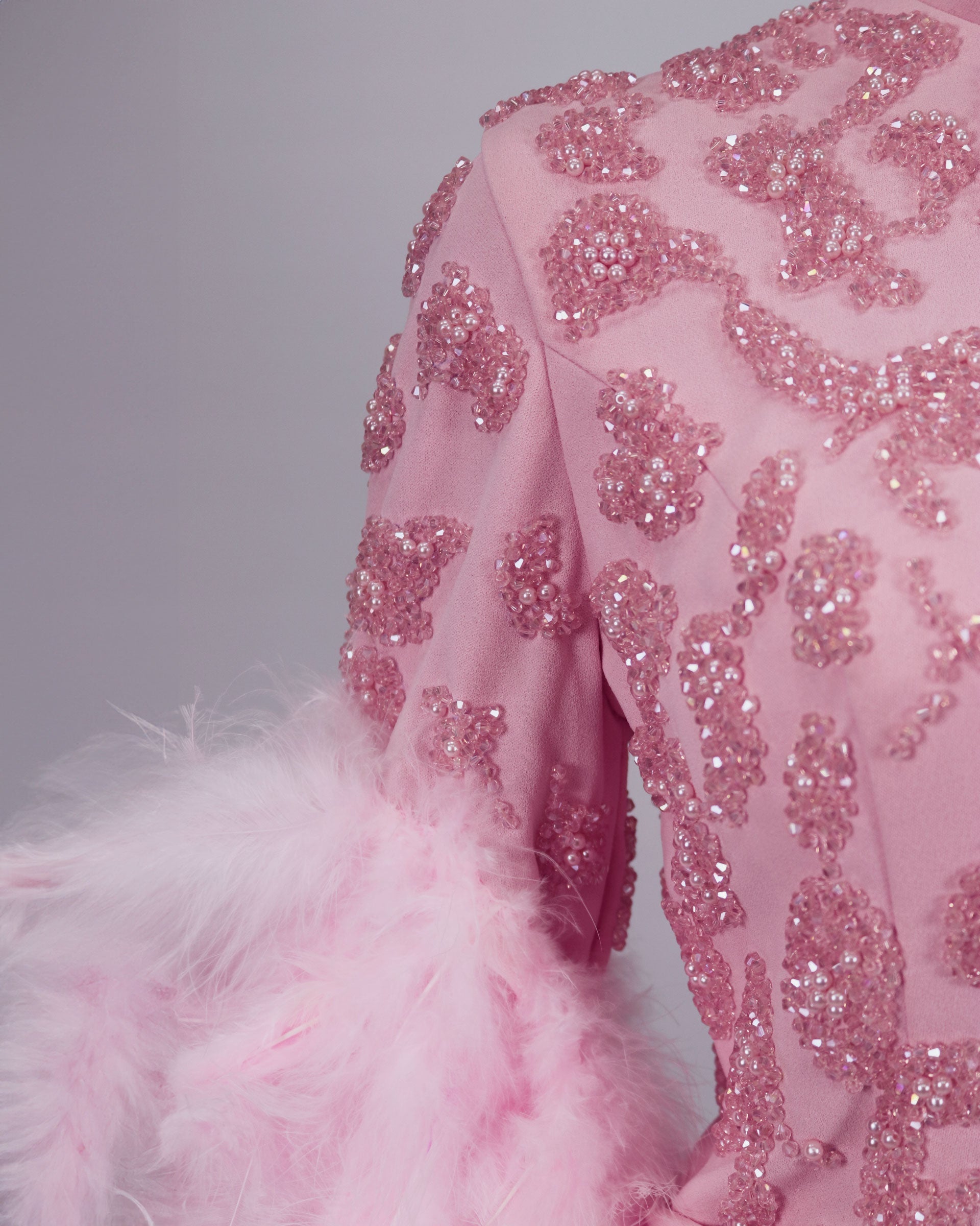 Beaded column dress with feather sleeves-Satchel