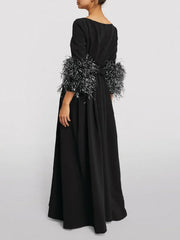 feather-cuff A-line gown – Zonal