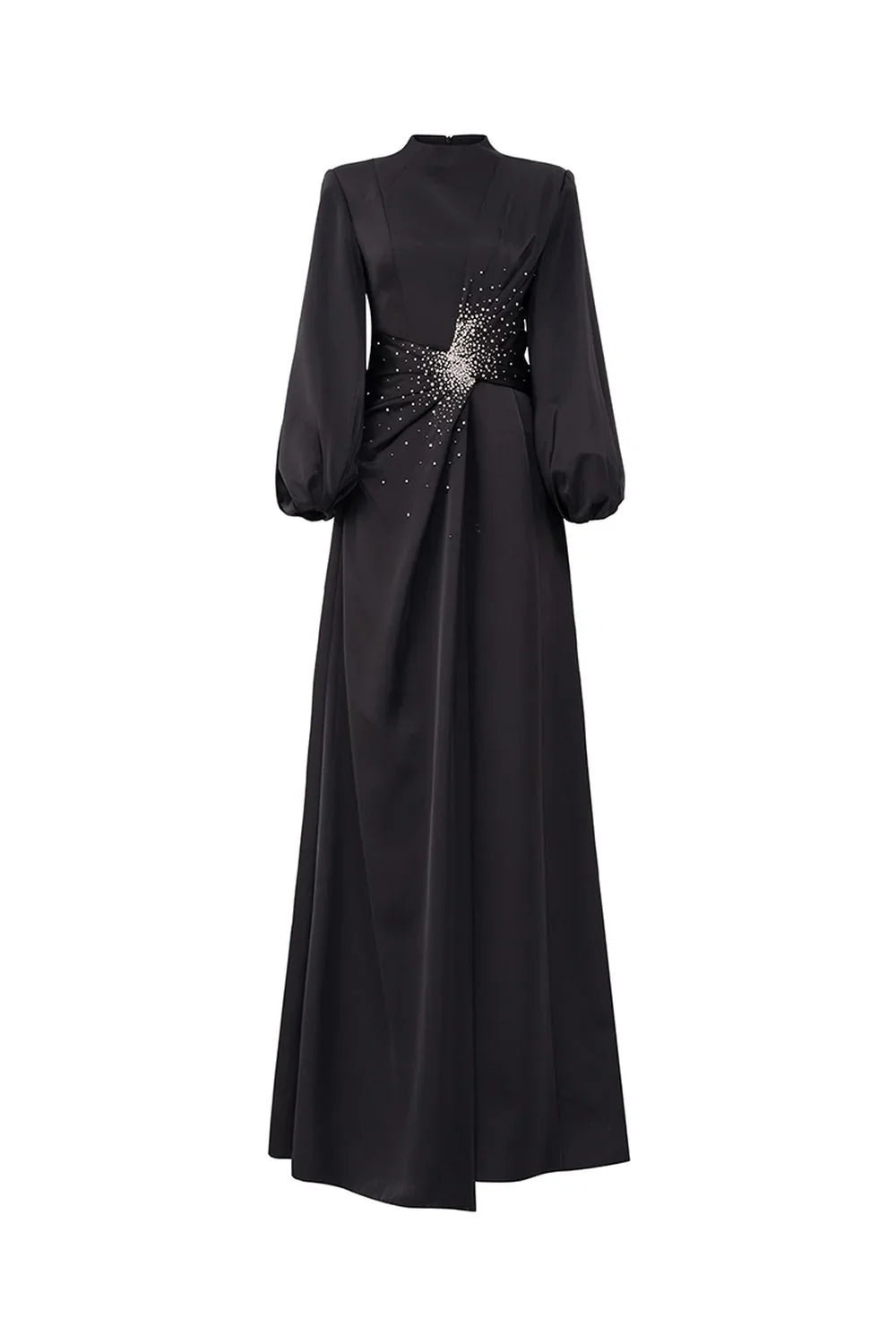 Balloon-Sleeve Gown with Embellished Waist - RADIANT