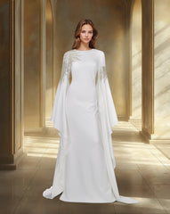 Sequined white dress with floor-length sleeves