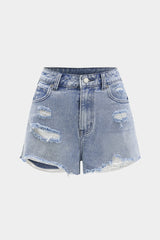 Denim Ripped High Waist Wide Leg Shorts