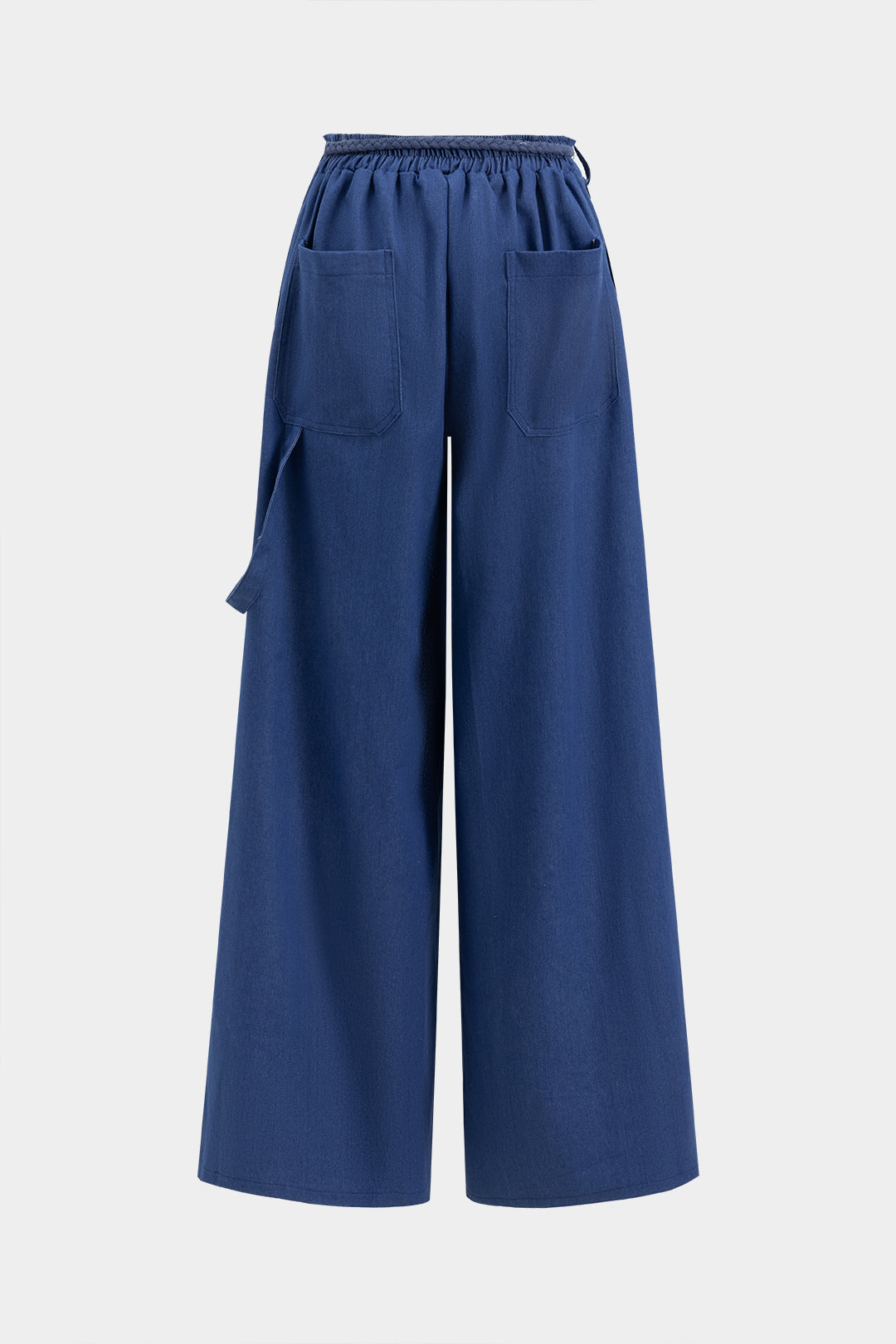 Denim Tube Top And Ruched Tie Front Pocket Wide Leg Jeans Set