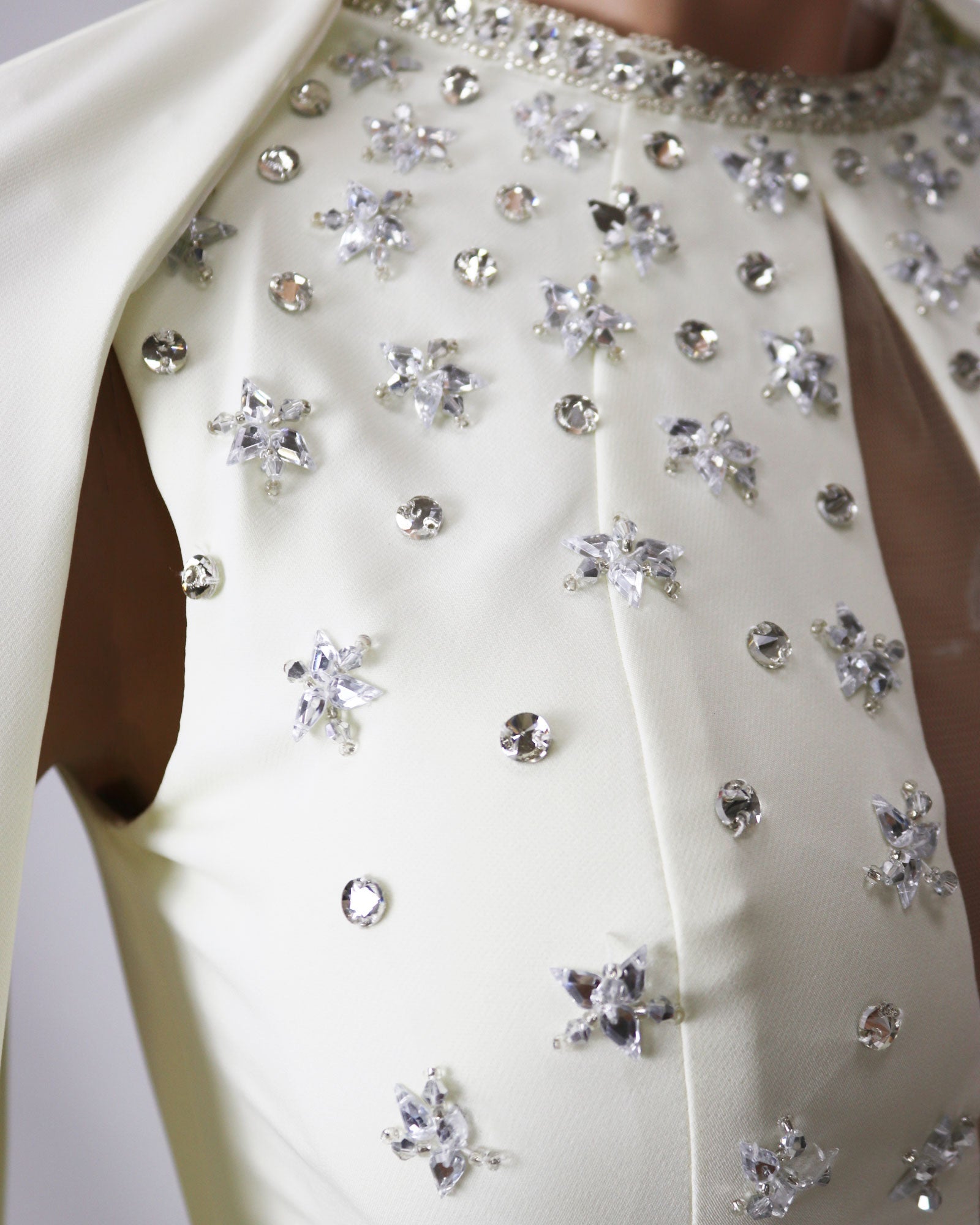 Beaded ivory dress with floor-length cape sleeves-Posy