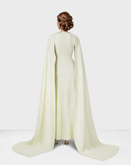 Beaded ivory dress with floor-length cape sleeves-Posy