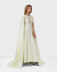 Beaded ivory dress with floor-length cape sleeves-Posy