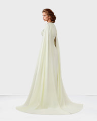 Beaded ivory dress with floor-length cape sleeves-Posy