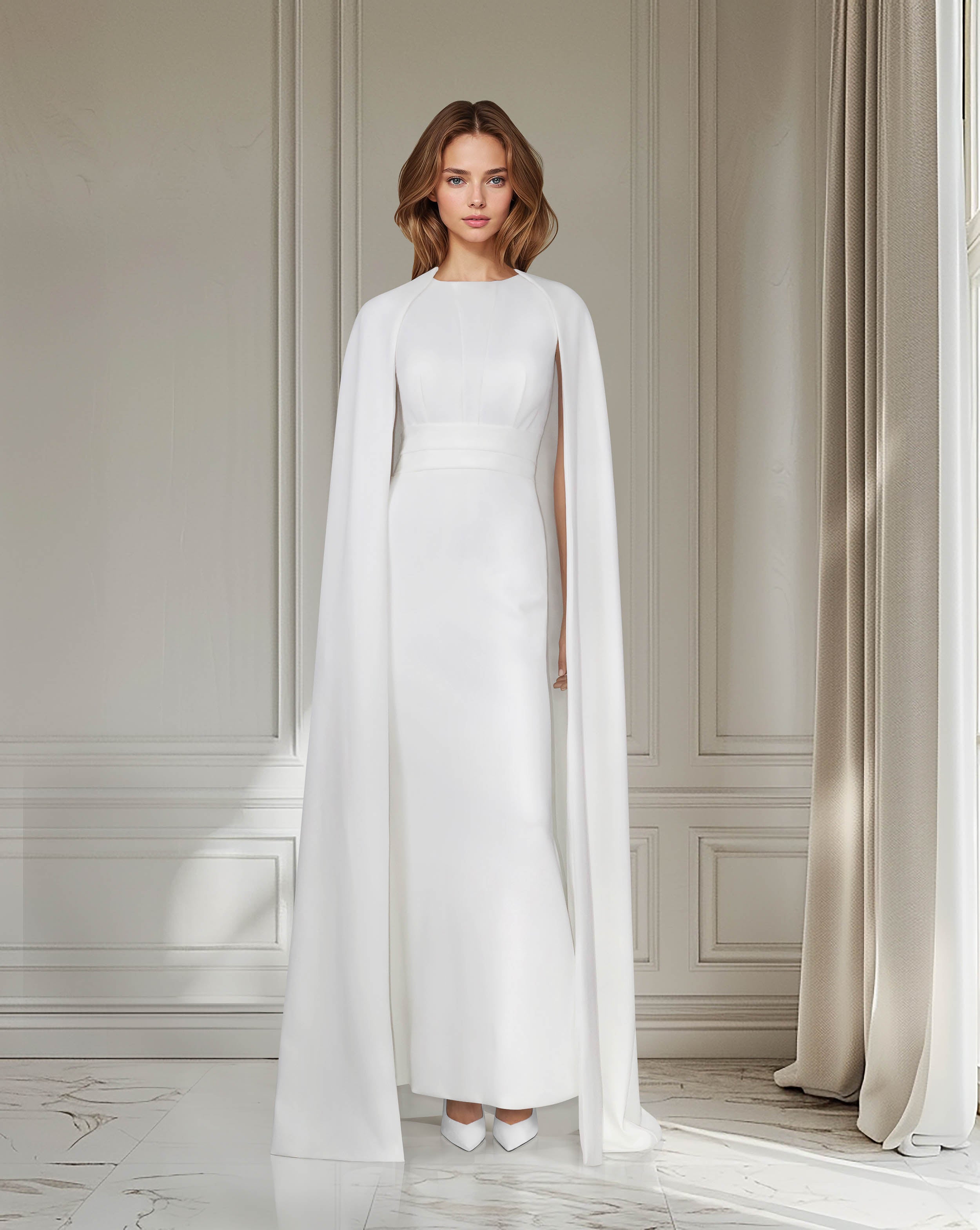 White column dress with cape