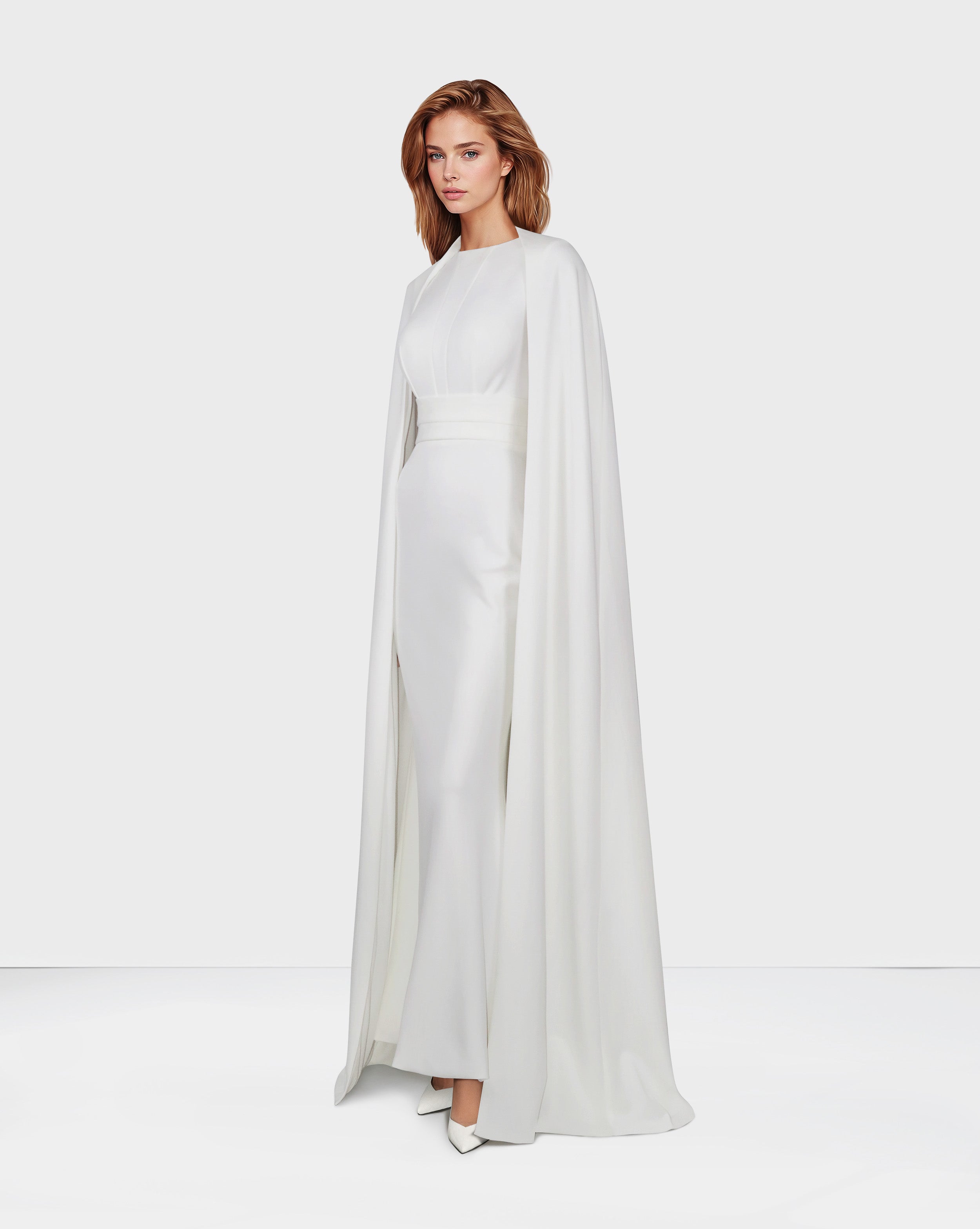 White column dress with cape