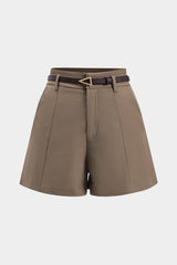 Solid Belted Pocket Shorts
