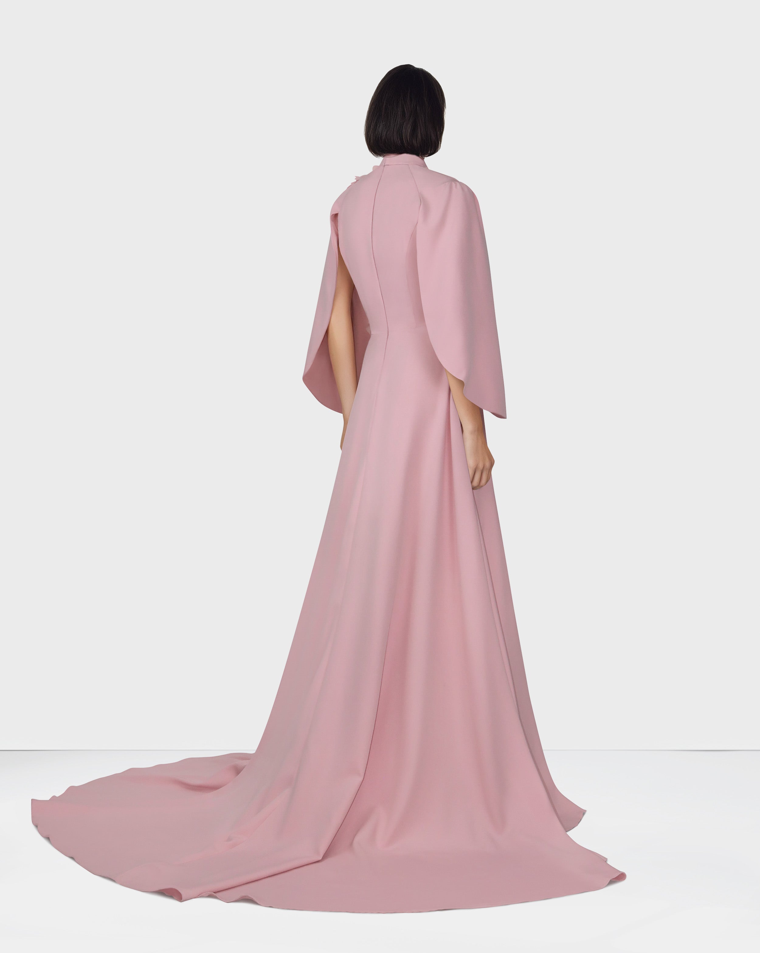 3D flowered maxi dress with cape sleeves-Trisha
