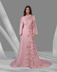 3D flowered maxi dress with cape sleeves-Trisha