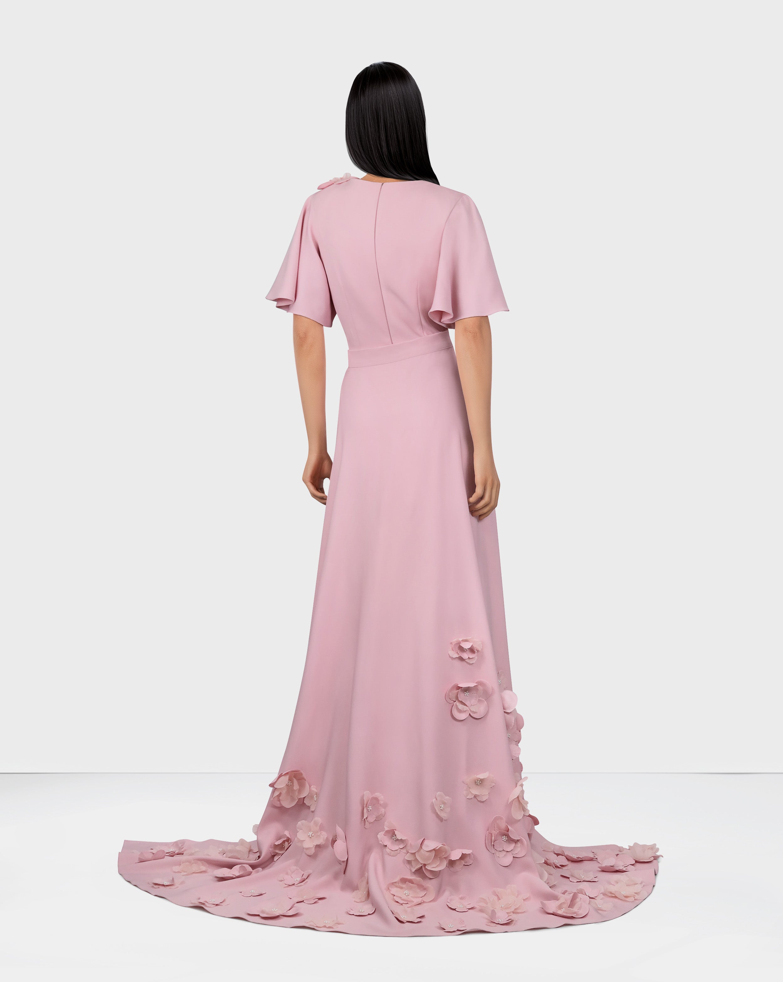 3D flowered dress with detachable train-Winsome