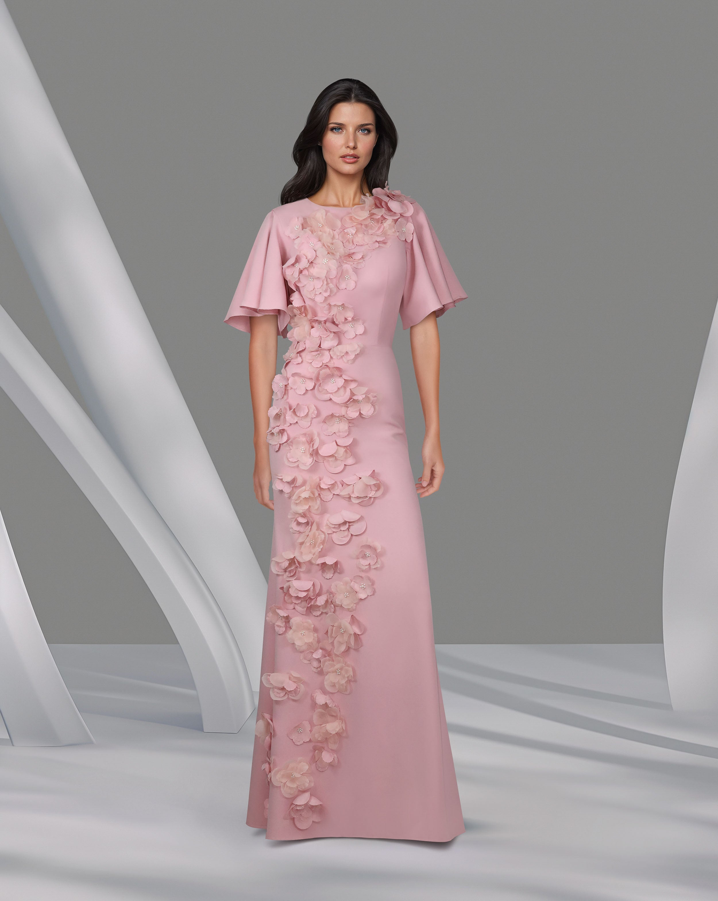 3D flowered dress with detachable train-Winsome