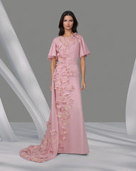 3D flowered dress with detachable train-Winsome