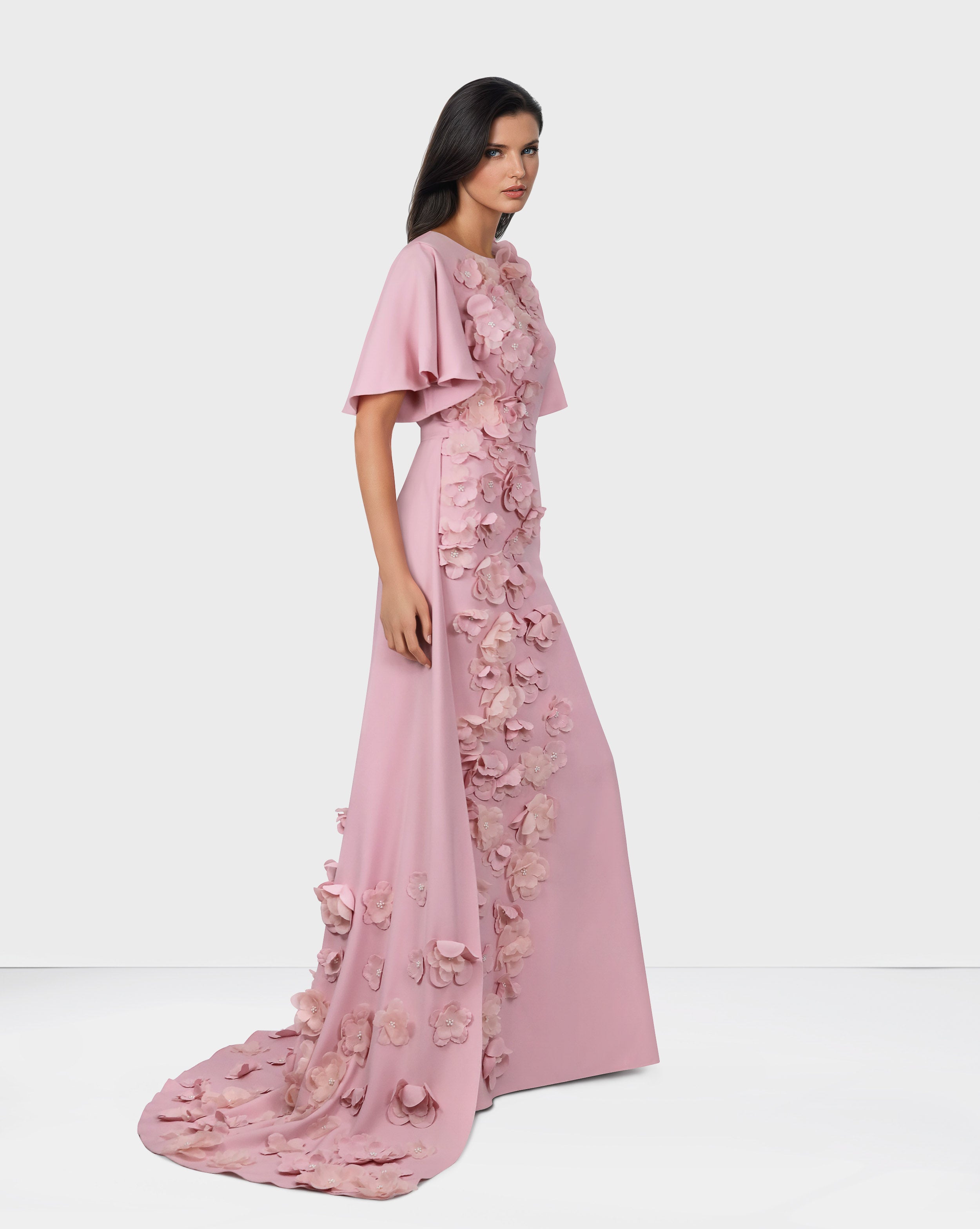 3D flowered dress with detachable train-Winsome