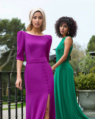 button-detailed slit gown – Zinovia