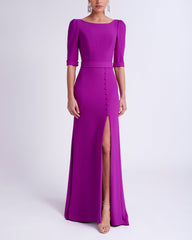 button-detailed slit gown – Zinovia