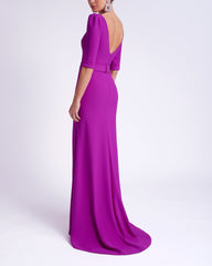 button-detailed slit gown – Zinovia