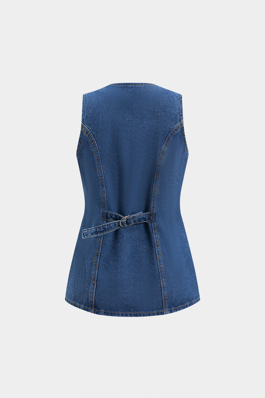 Denim Button Pocket Belted Tank Top And Shorts Set