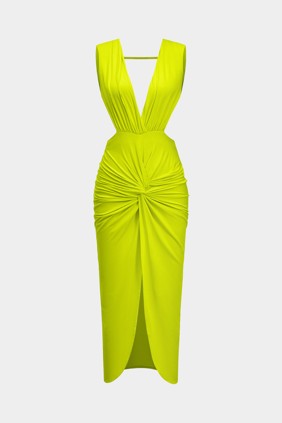 Ruched Twist Knot Backless Sleeveless Midi Dress