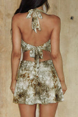 Crocodile Print Halter Neck Strappy Sleeveless Mini Dress