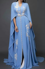 Embroidered cape gown with beaded trim – Lofan