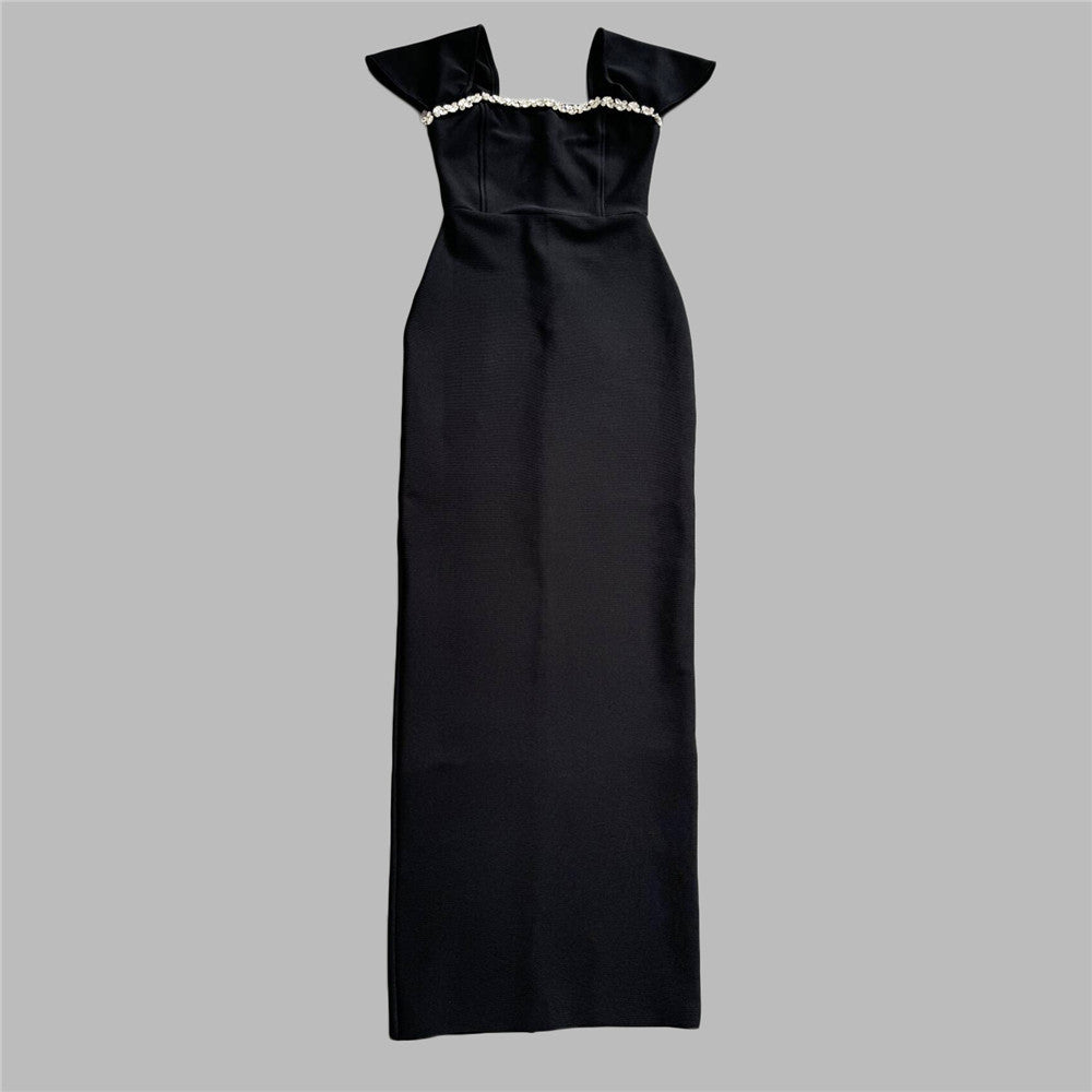 Cap sleeve fitted gown with embellished neckline – Malad