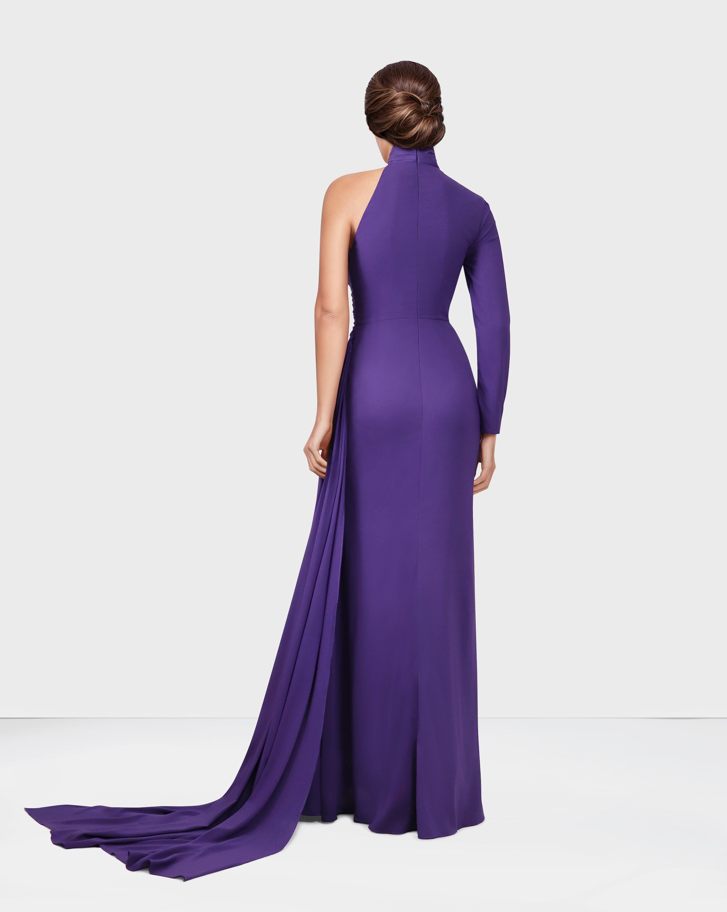 Draped shoulder off dress with side train-Julnar