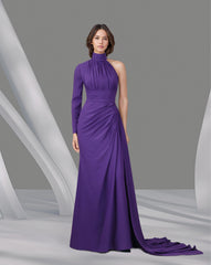 Draped shoulder off dress with side train-Julnar