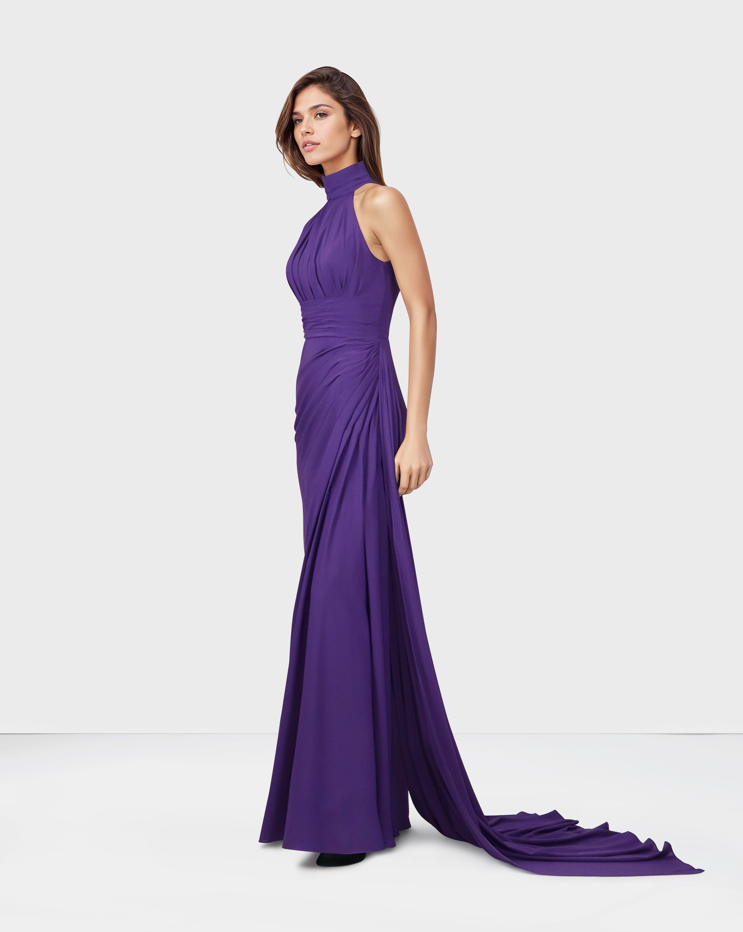 Draped shoulder off dress with side train-Julnar
