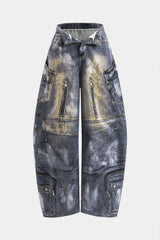 Abstract Print Pocket Barrel Trousers