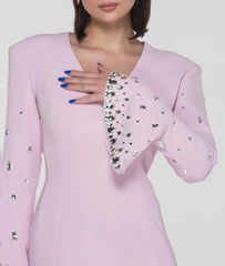Pastel pink crepe with embroidered bell sleeves - Sofia