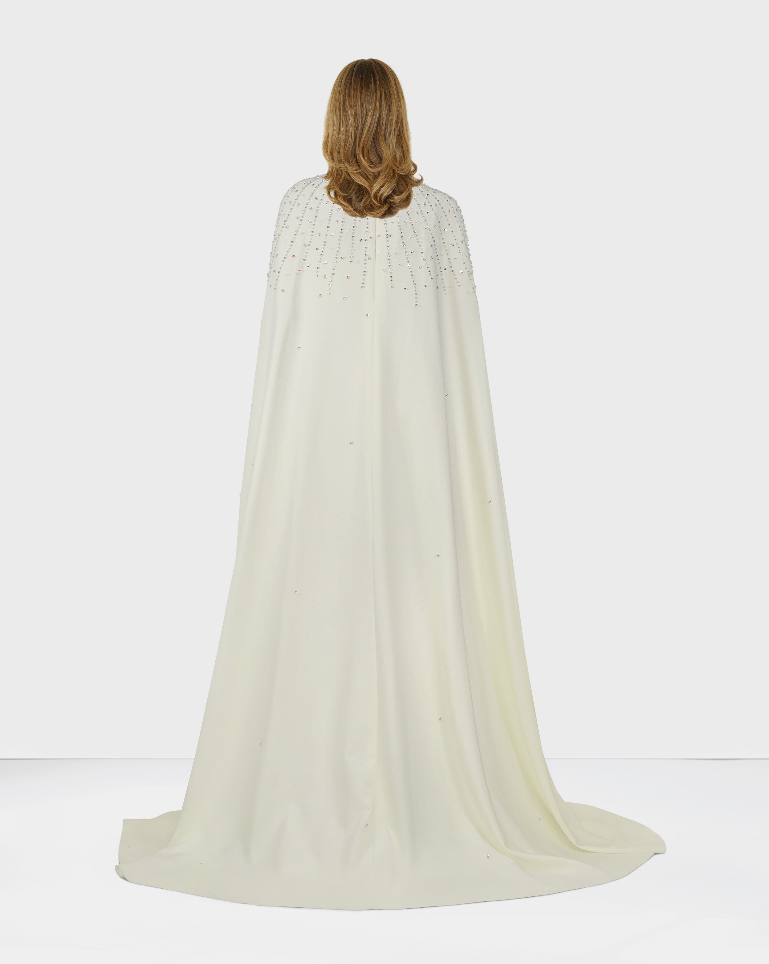 Beaded ivory column dress with high neck cape-Queenie