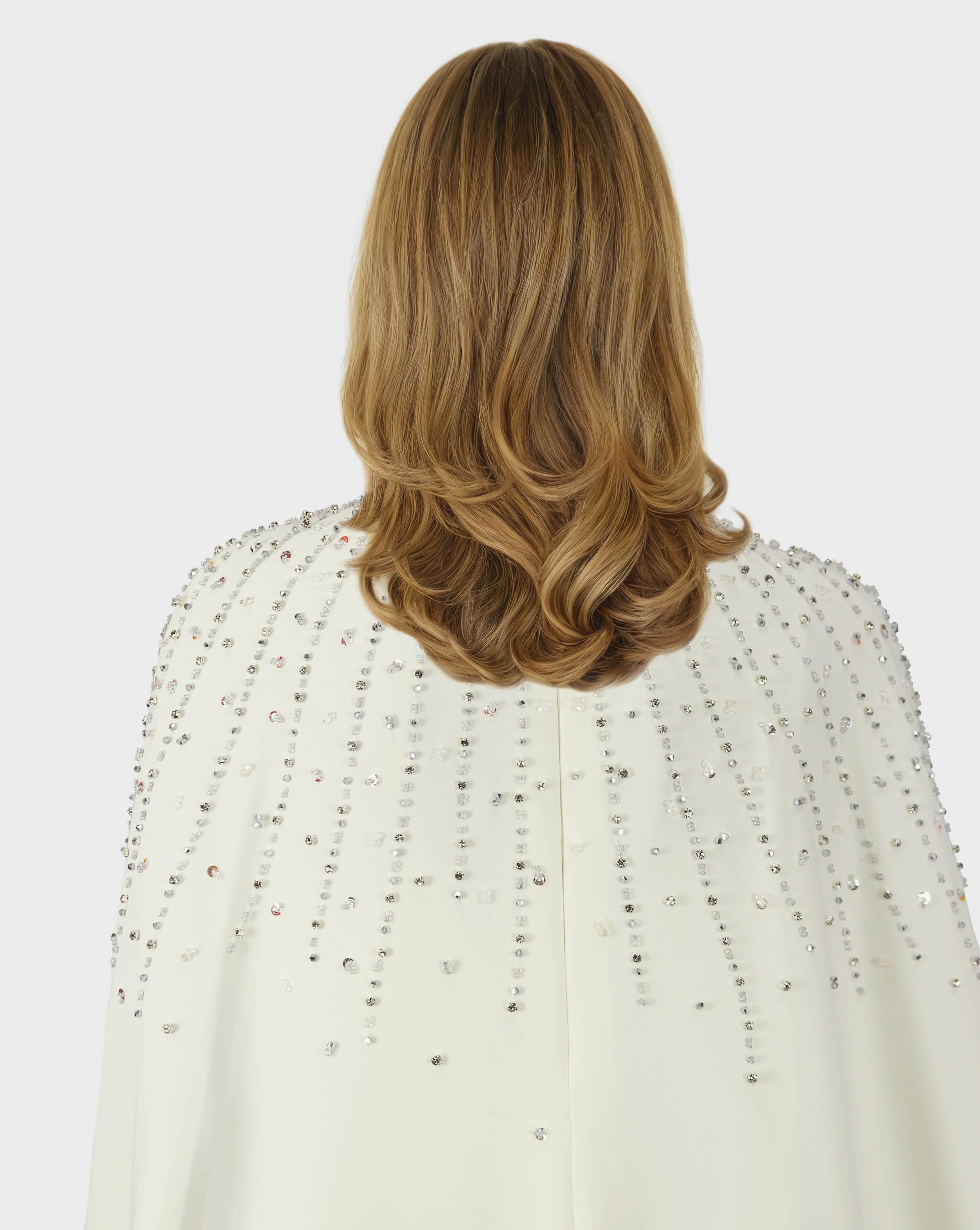 Beaded ivory column dress with high neck cape-Queenie