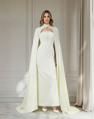 Beaded ivory column dress with high neck cape-Queenie