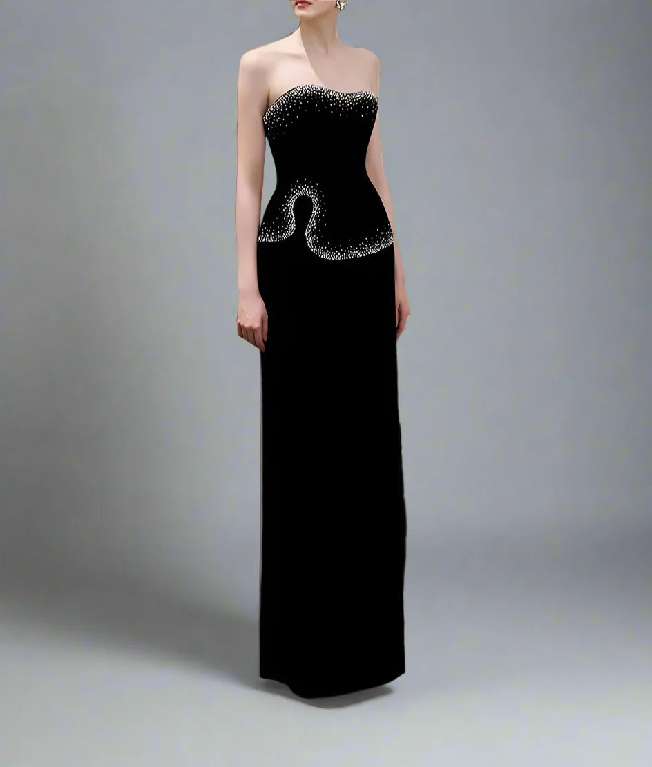 High-Neck Column Dress with Embellished Cape Detail - ELYSIA