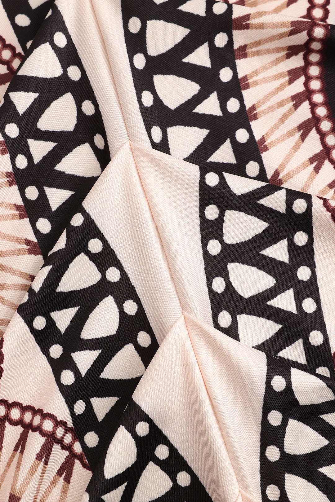 Geometric Leaves Print Ruched Short Sleeve Slit Midi Dress