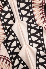 Geometric Leaves Print Ruched Short Sleeve Slit Midi Dress